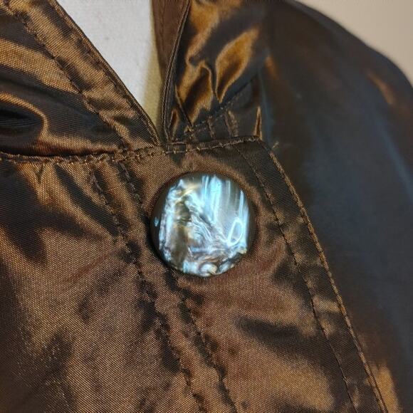 Newsport News Size 12 Bronze Shiny Long Acetate Nylon Coat Button Vintage Brown - Picture 8 of 16